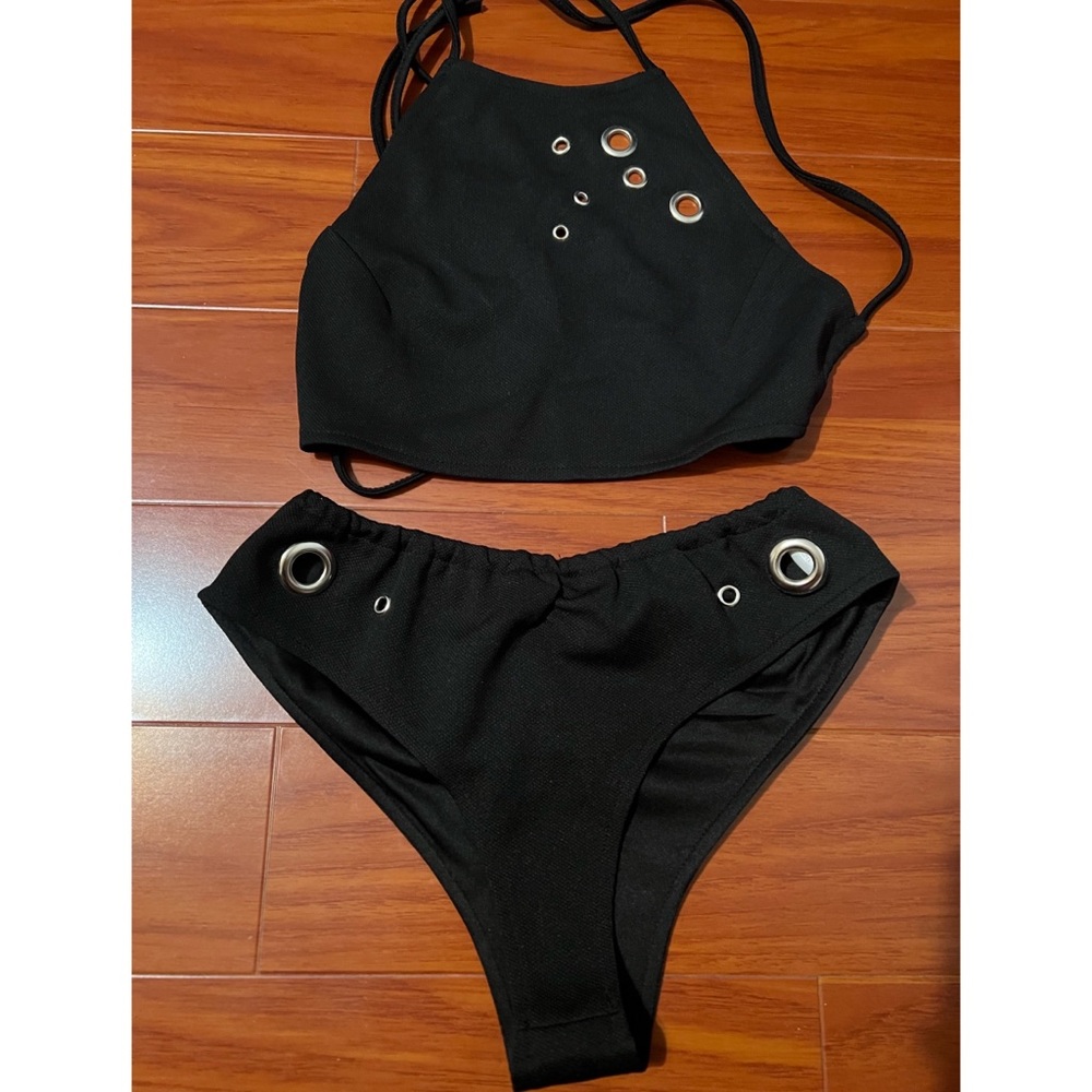 Rehab Eyelet Bikini Set in Black